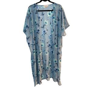 Band Of Gypsies Women's Floral Open Front Kimono Cardigan Light Blue M/L